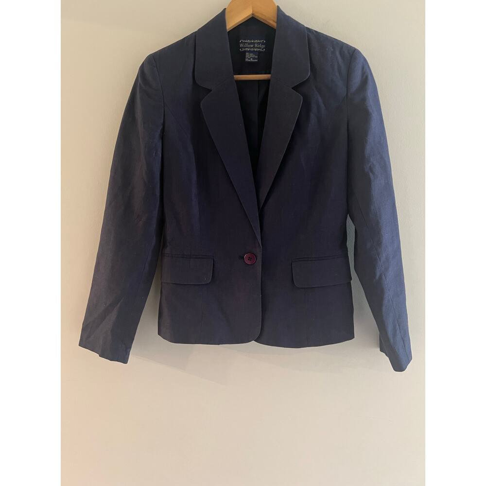 Vintage Willow Ridge Linen Cotton Women's One Button Blazer Blue Size 6 JL